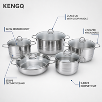 Ensemble de casseroles et poêles en acier inoxydable pour cuisine commerciale, 5 pièces, avec couvercles en verre, pour restaurant et hôtel