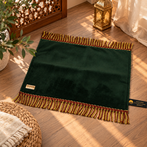 Green Plush Modern Prayer Mat Rectangle Solid Color <b>Foam</b> Machine Made Non-Slip Muslim Style Washable with Gold Tassel - Product Image 5