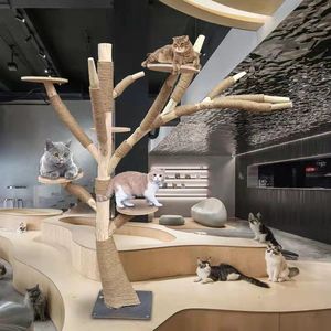 <span class=keywords><strong>Arbre</strong></span> à <span class=keywords><strong>chat</strong></span> en bois massif, résistant à l'usure, anti-adhérent aux poils, avec tronc réaliste et grand filet d'escalade - Product Image 2
