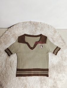 V-neck <strong>Women's</strong> T-shirts Knitted <strong>Tops</strong> <strong>for</strong> <strong>Women</strong> Ice Silk Short-sleeved Blouse - Product Image 6
