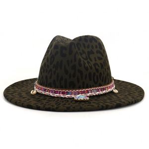 X3082 Chapeau unisexe en laine à imprimé léopard, casquette jazz tendance, chapeau Panama en laine Homburg - Product Image 6