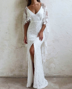 8300 #   Vestido de Novia Sencillo con Apliques de Encaje, Escote en V, Abertura Frontal, <span class=keywords><strong>para</strong></span> Playa, Talla Grande, Vestido de Fiesta de Compromiso, Vestido de Noche - Product Image 1