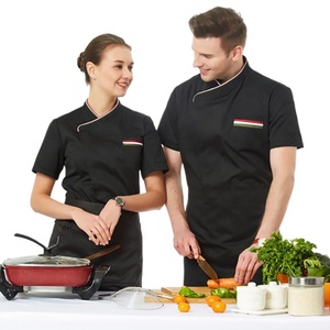SunYue Professionnel Noir Coton Vestes de Cuisine Restaurant Cuisinier Uniforme Conception Classique Manteau de <span class=keywords><strong>Chef</strong></span> - Product Image 2