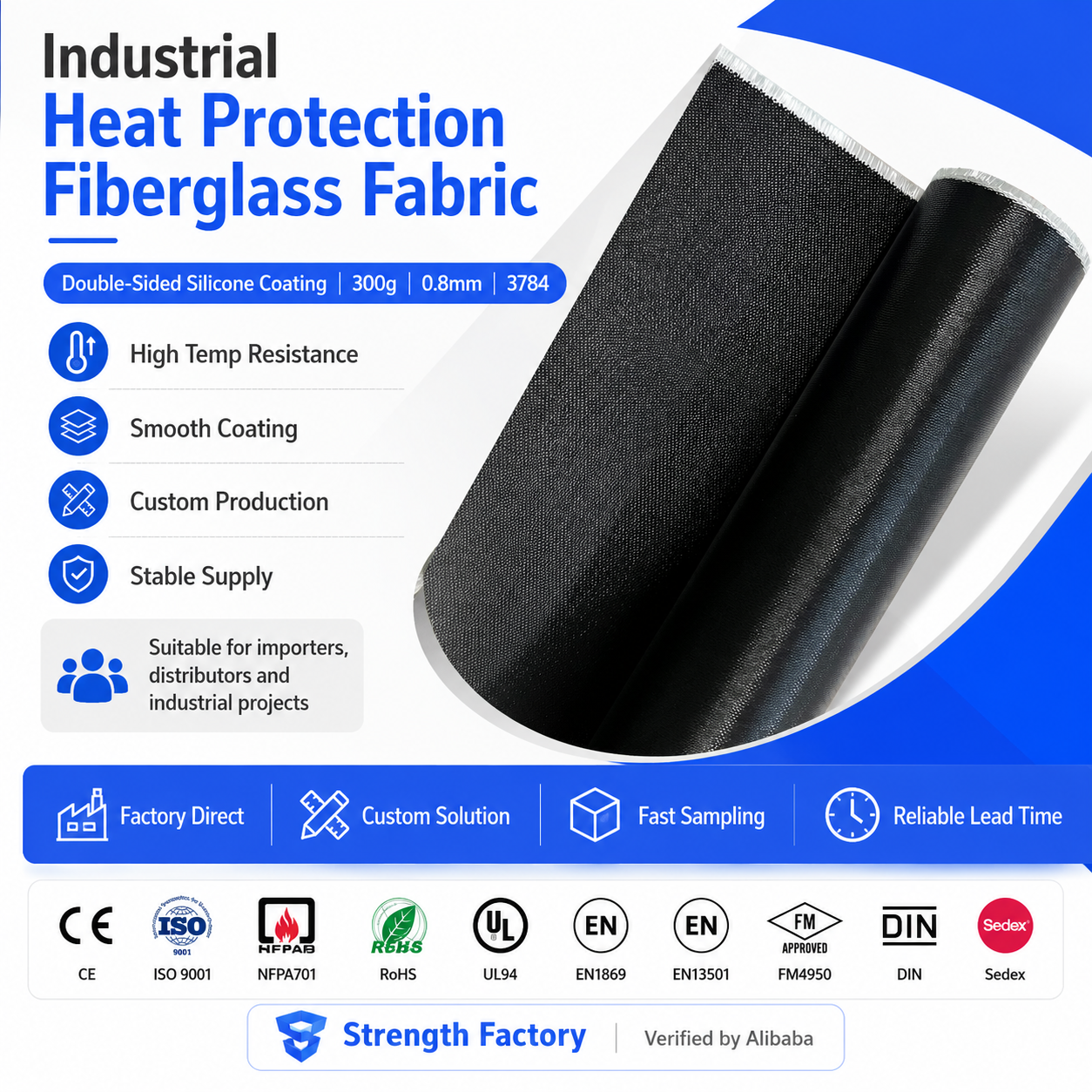 Double Side Liquid Silicone Coated 3784 Fiberglass Fabric 300g For Fireproof Textile Supplier