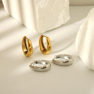 ต่างหูห่วงสแตนเลสกลมชุบทองเครื่องประดับแฟชั่นหรูหราสำหรับผู้หญิง - Product Image 1