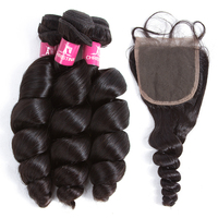 Échantillon Gratuit Prix de Gros Cheveux Brésiliens Vierges Non Traités Naturels Ondulés en Lots avec Fermeture Frontale en Chine