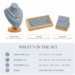 WEIMEI Présentoirs en bois et velours gris-bleu pour colliers, bagues et bijoux, idéaux pour boutiques, bijouteries et magasins de cadeaux - Ensemble de présentation de bijoux - Product Image 6