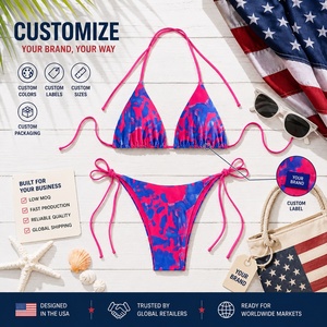 Set di Bikini <span class=keywords><strong>a</strong></span> triangolo brasiliano <span class=keywords><strong>a</strong></span> vita alta Sexy Sexy da donna Modulare multicolore stampa Tie-Dye di moda - Product Image 1
