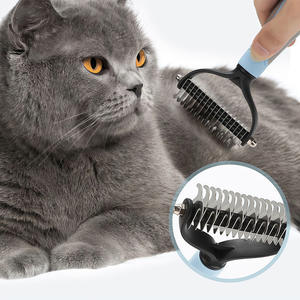 Pet çift taraflı fırça bakım Dematting detted paslanmaz çelik bıçak için keçeli uzun kedi köpek epilasyon tarak - Product Image 1