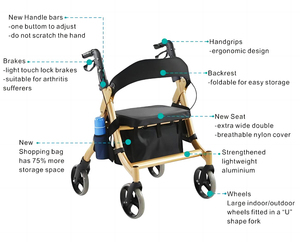 Mason aluminio 4 ruedas plegable Bariatric Rollator pesado andador <span class=keywords><strong>para</strong></span> terapia de rehabilitación de <span class=keywords><strong>ancianos</strong></span> patinetes <span class=keywords><strong>para</strong></span> discapacitados - Product Image 6