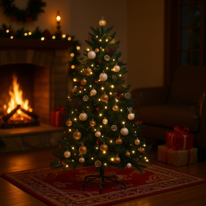 Árbol de Navidad Artificial Verde de 59.06 Pulgadas con 150 Luces LED Blanco Cálido, Decoración Festiva, Control Manual, Enchufe de Pared - Product Image 2