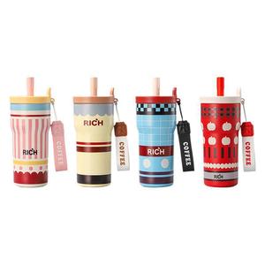 Rich Double Straw Insulated Tumbler 550Ml Portable Travel <b>Cup</b> For Students - Product Image 4