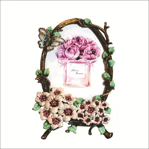 Conjunto criativo de moldura de jardim com diamantes, flores e pássaros, peças de decoração retrô Qixi, mesa de arte para fazer decoração antiga fr