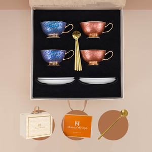 Service à thé en céramique florale arabe dorée, tasses à café en porcelaine, théière, pot à lait, pots à sucre - Café et thé écologiques - Product Image 3