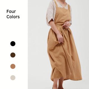 Cotton Pleated X Back Kitchen Garden Work Clothes Long Waterproof Sleeveless Bib <b>Apron</b> - Product Image 3