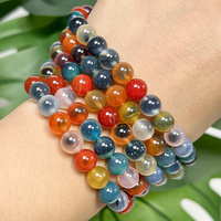 Perles rondes en pierre d'agate naturelle colorée en forme de cœur de sucre, 8mm, 45 pièces, perles en vrac pour la fabrication de bijoux, bracelets, colliers, accessoires