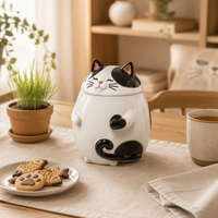 Pot à biscuits en céramique OEM/ODM, motif chat noir et blanc en smoking, pour chaton dormant, sans danger pour les aliments, écologique, grande capacité, décoration de cuisine, cadeau