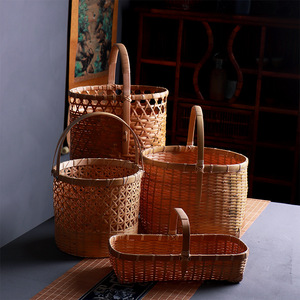Handmade Bamboo Woven <b>Baskets</b> Round <b>Storage</b> Fruit <b>Basket</b> Kitchen Use Simple Style - Product Image 3