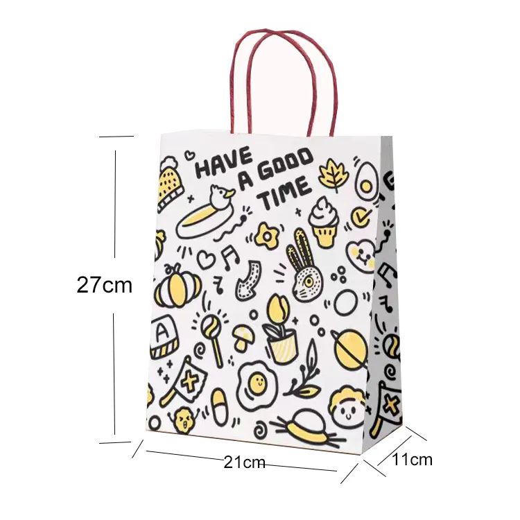 Vente en gros de sac cadeau de fête d'anniversaire pour enfants de couleur personnalisée bon marché sacs à provisions en papier kraft blanc brun recyclables avec logos