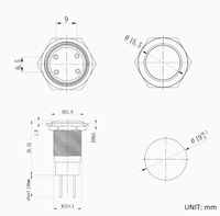 Interruptor Iluminado LED de Anillo Momentáneo con Bloqueo Automático HBAN 10A 19mm IP67 2NO de Acero Inoxidable con Cable de Control y Símbolo de Encendido