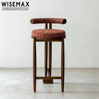 WISEMAX FURNITURE Chaise de bar moderne de style français, revêtement en bouclette rouge, tabouret de bar haut avec repose-pieds pour villa, restaurant