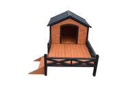 Doppelstöckiges Holz-Haustierhaus mit Dachterrasse, Seitenleiter und Geländer - Outdoor-Hundebett und -Unterstand