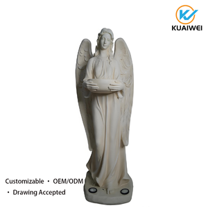 Statue d'ange Art Déco à énergie solaire avec bol, sculpture en résine de marbre blanc sculptée à la main, imperméable pour la décoration de la maison et du <span class=keywords><strong>jardin</strong></span> - Product Image 6