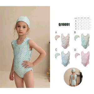 Costume intero HDJ per ragazze con stampa floreale, volant e controllo della pancia, taglie 8/10, 10/12, 12/14, 14/16, verde, blu, rosa, blu navy - Product Image 1