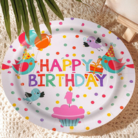 Set Perlengkapan Pesta Ulang Tahun Titik-titik Warna-warni, Termasuk Peralatan Makan, Piring Kertas, Gelas, Serbet, Taplak Meja, Spanduk, Topi, Kotak Popcorn