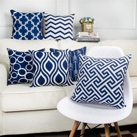 Housse de coussin bleue de Style nordique Simple, taie d'oreiller avec imprimé géométrique, décoratif pour la maison