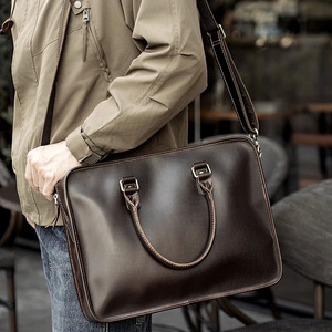 Túi xách da bò thủ công cao cấp, da thật cổ điển, dành cho nam, đựng laptop, đi làm, đựng tài liệu chính thức, máy tính - Product Image 4