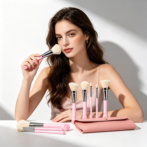 Lot de 10 pinceaux de maquillage en nylon pour le blush, écologiques et durables, avec étui rose et sac de nettoyage, pinceaux pour le visage - Product Image 5
