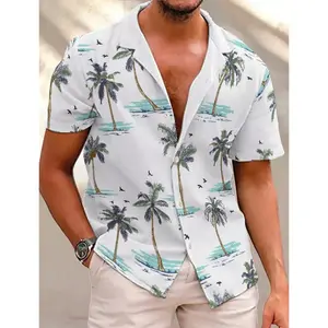 S-XXL Short sleeved men's shirt Beach single breasted cardigan 3D printed fashionable men's casual shirt