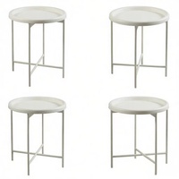 Table d'appoint ronde en métal blanc crème minimaliste moderne pour salon, chambre à coucher, petit espace