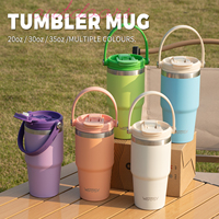 Taza de Viaje de Doble Pared de Acero Inoxidable SS304 de 30 oz con Acabado Brillante, Asa Colorida, Aislamiento al Vacío, Rendimiento Térmico de 6 a 12 Horas