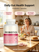 Jn OEM/ODM Vente en gros Probiotiques Prébiotiques Enzymes Digestives en Capsules - Sans Gluten 60 Capsules pour Adolescents, à prendre 2 fois par jour, Durée de 24 mois