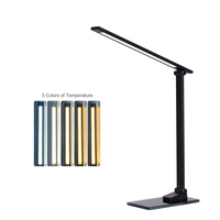 Lampe de bureau LED, lampe de lecture, à intensité variable, pliable, ultra-fine, en métal, 5 températures de couleur, port de charge USB, veilleuse, bureau, étude