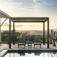 Pergola motorisée Greenawn pour extérieur, double couche, en alliage d'aluminium, bois traité sous pression, avec application pour balcon