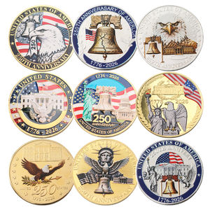 Pièces de collection en métal doré 3D électroplaqué, en relief couleur, édition spéciale 250e anniversaire des États-Unis, avec épingles en émail, en gros - Product Image 2