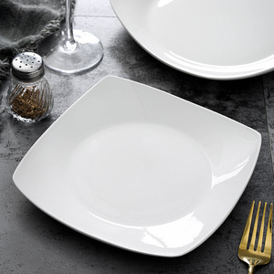 Assiette carrée en céramique blanche pure, assiette peu profonde en porcelaine pour hôtel, mariage, steak, pâtes. - Product Image 2