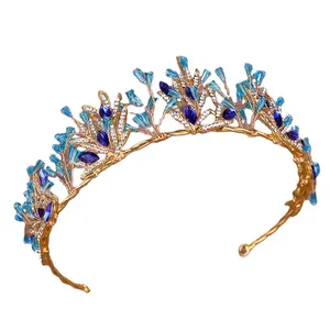 蓝色水晶皇冠发箍新娘头饰生日王冠礼物
