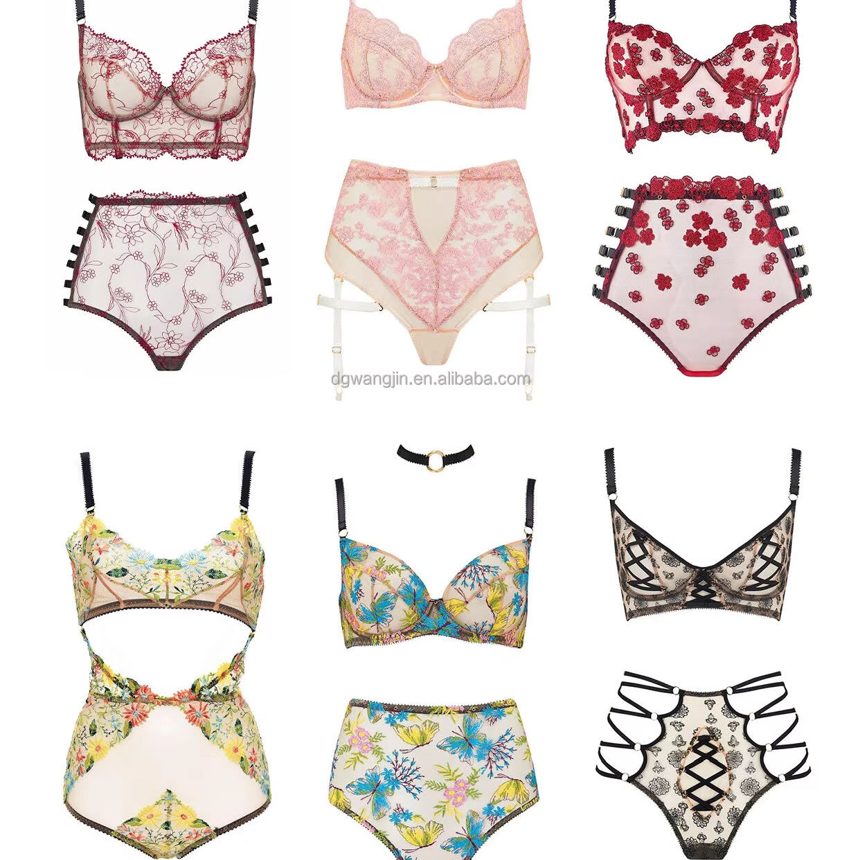 Low Price Wholesale Mature Women's Underwear Sexy Bra Set Plain Color Transparent Mesh Bare Color Bra Underwear Set