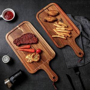 Wooden Serving <b>Tray</b> Acacia Wood Handle Rectangular <b>Large</b> For Hotel Food Coffee Tea Western Style Solid Color - Product Image 4