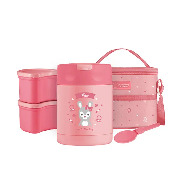 China Factory Whole Thermos stainless steel vacuum insulated Lunch Box with stackable plastic Bento box and Carry bag