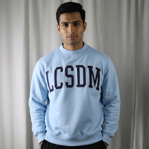 LCSDM Half Zip 100% Cotton <b>Navy</b> Blue Applique Embroidery Wide Neck Oversized Winter Velour Clush Sports Sweatshirt - Product Image 1