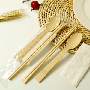 Juego de cubiertos desechables ecológicos de 4 piezas, vajilla de bambú, cuchillo, tenedor, cuchara, <span class=keywords><strong>palillos</strong></span> - Product Image 3