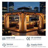 Gazebo Resistente con Estructura de Cedro, Techo Rígido para Todo Clima y Cortinas de Privacidad, Apto para Balcón, Impermeable y Resistente al Viento