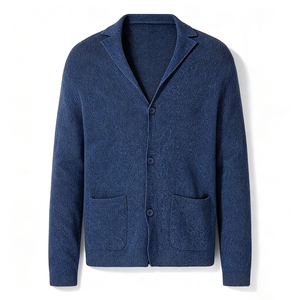 Cardigan en tricot pour homme, col en V, manches longues, boutons recouverts, en coton de haute qualité, décontracté, pour l'hiver - Product Image 1