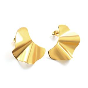 Wholesale Custom Minimalist Stainless Steel <b>Earrings</b> 18K Gold Plated Women Irregular Glossy Bump Fan Shape <b>Stud</b> <b>Earrings</b> - Product Image 2