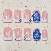 Uñas Postizas Acrílicas Hechas a Mano en Oferta, 10 Piezas Reutilizables, Diseño Cuadrado Estilo Francés para Dedos de Maniquí